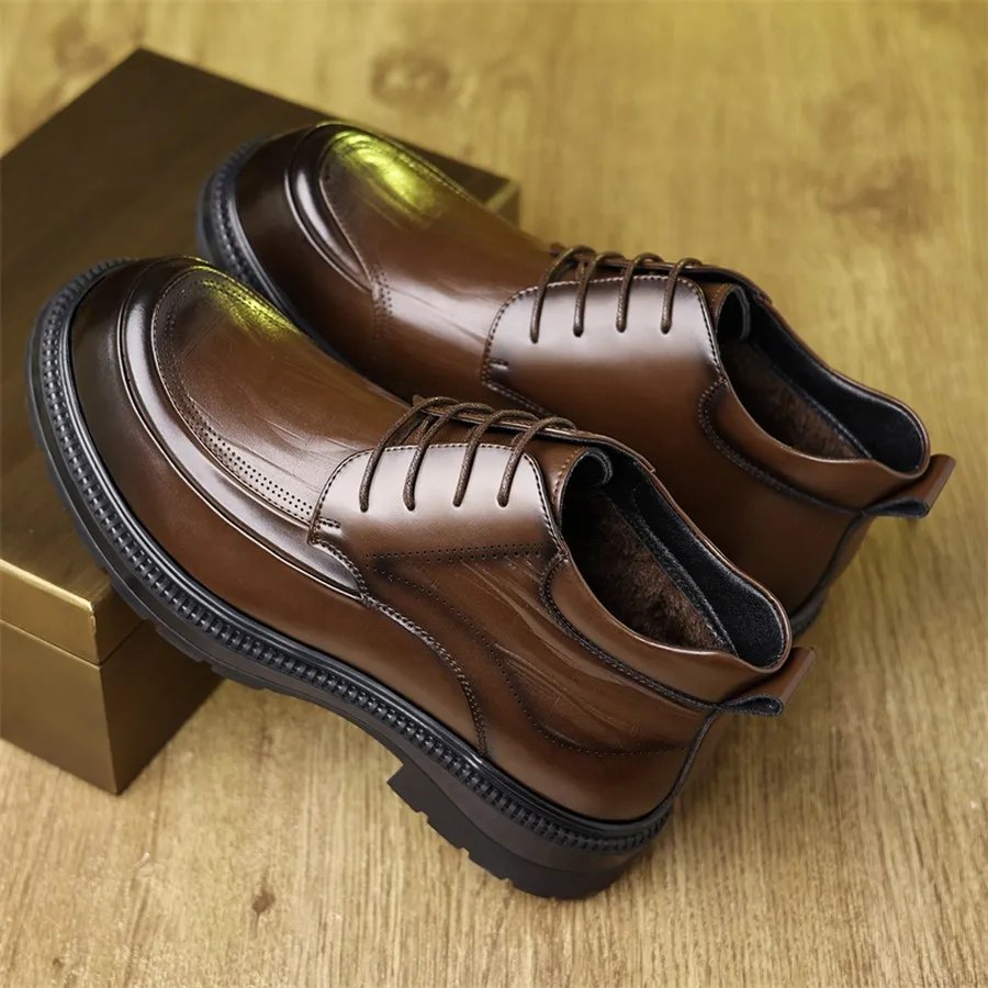 Men's Casual Lace-Up Boots, Microfiber Upper, Round Toe, Comfortable Winter Boots for Daily Wear, Outdoor Use, and Weddings
