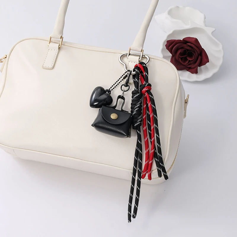 Maillard Braid Rope Pendant Exquisite Cute Leather Pendant Charm With Mini Bow Bag Women Luxury Bag Key Chain Mobile Phone Decor