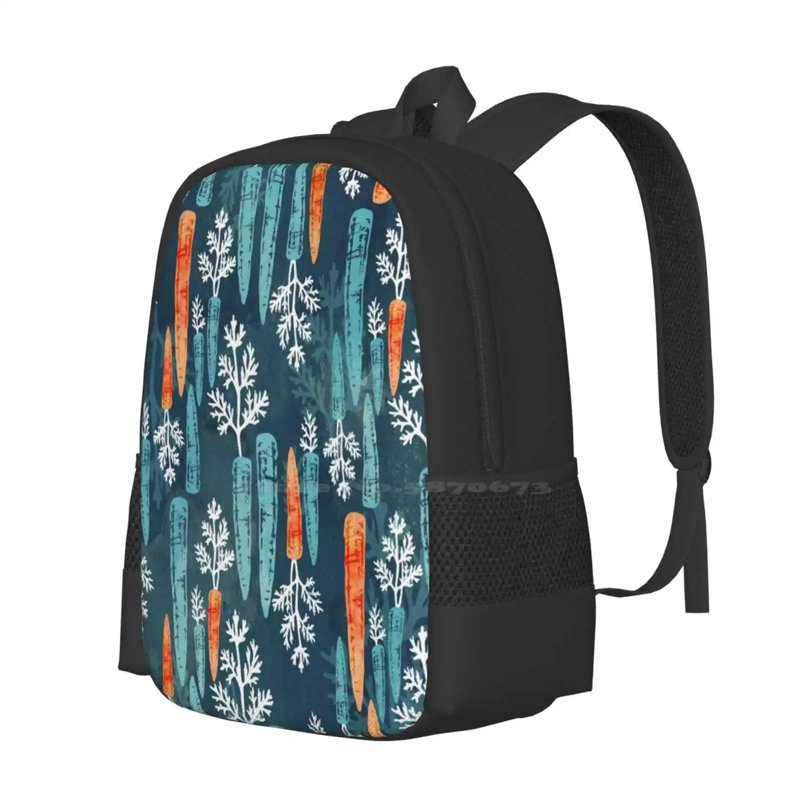 Watercolor Carrot Repeat Hot Sale Schoolbag Backpack Fashion Bags Carrots Kitchen Homeware Watercolor Watercolour Teal