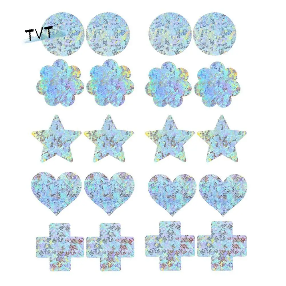 

Soft Laser Color Disposable Nipple Patch Heart Shape Cross Invisible Breast Stickers Cover Star Nipple Petals Pad Women