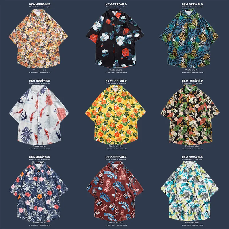 

2024 New Summer Thin Flower Shirt Fashion Men's And Women's Minimalist Design Loose Flip Collar Hawaiian Short Sleeved Shirt