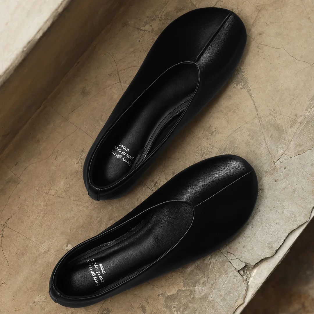 danxuefei plus size 34-42 women's sheepskin round toe slip-on ballet flats high quality soft comfort casual female ballerians