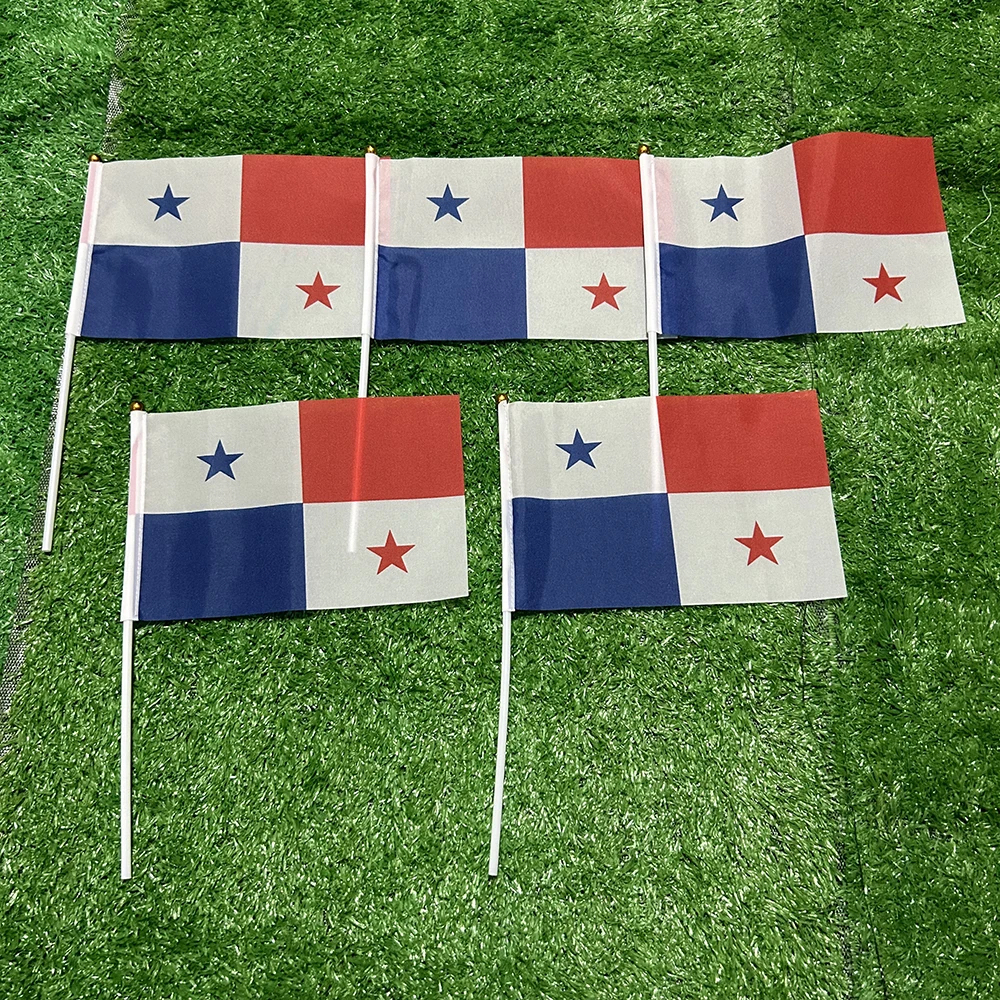 

SKY FLAG Panama hand Flag 10/20/50/100pcs 21*14cm Panama Hand Waving Flags With plastic pole For Sports Activity Home Decor