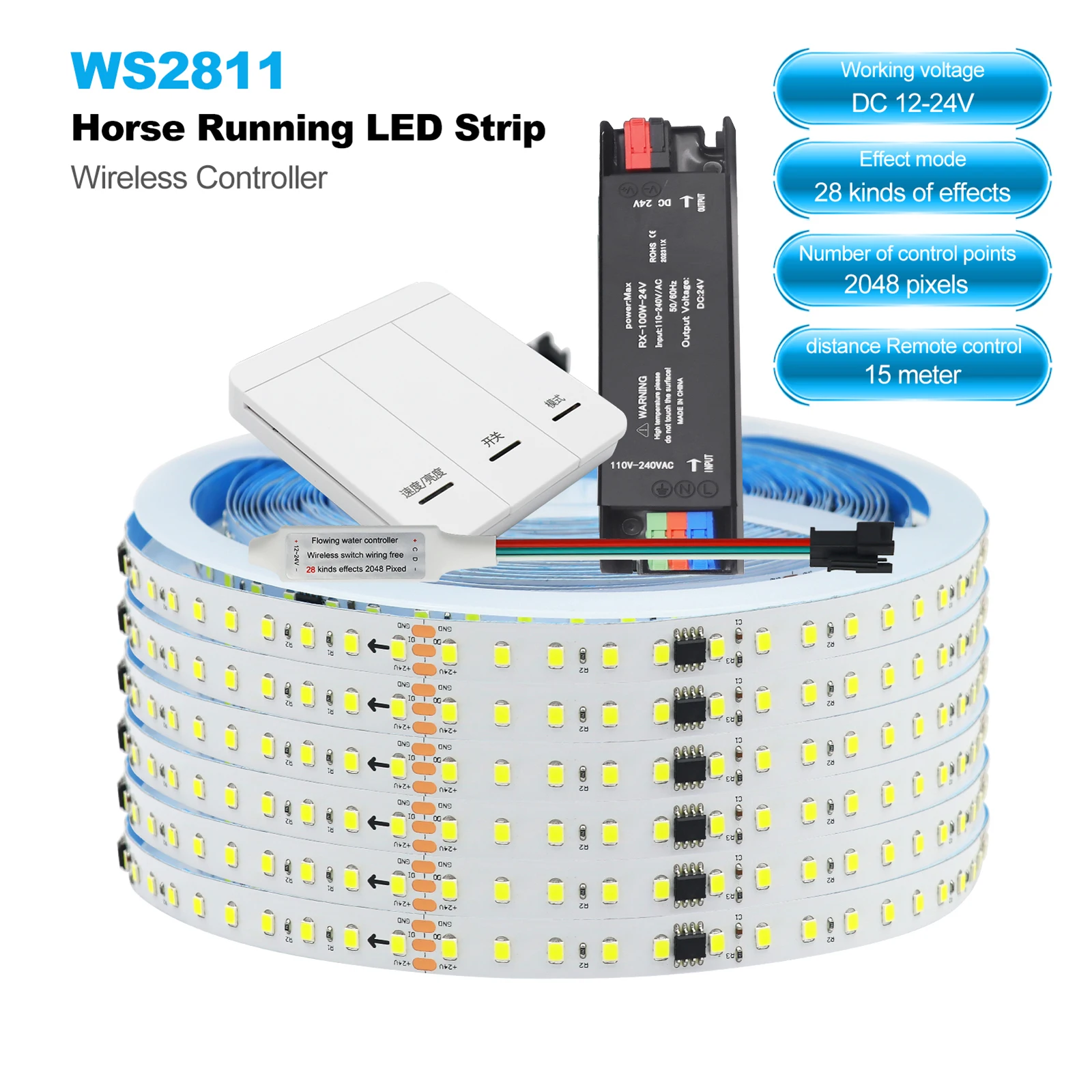

WS2811 Horse Race LED Strip 120Leds/M DC 24V Running Water Flowing Light 2835 Tape Sequential Ribbon Lights Red Blue White Pink
