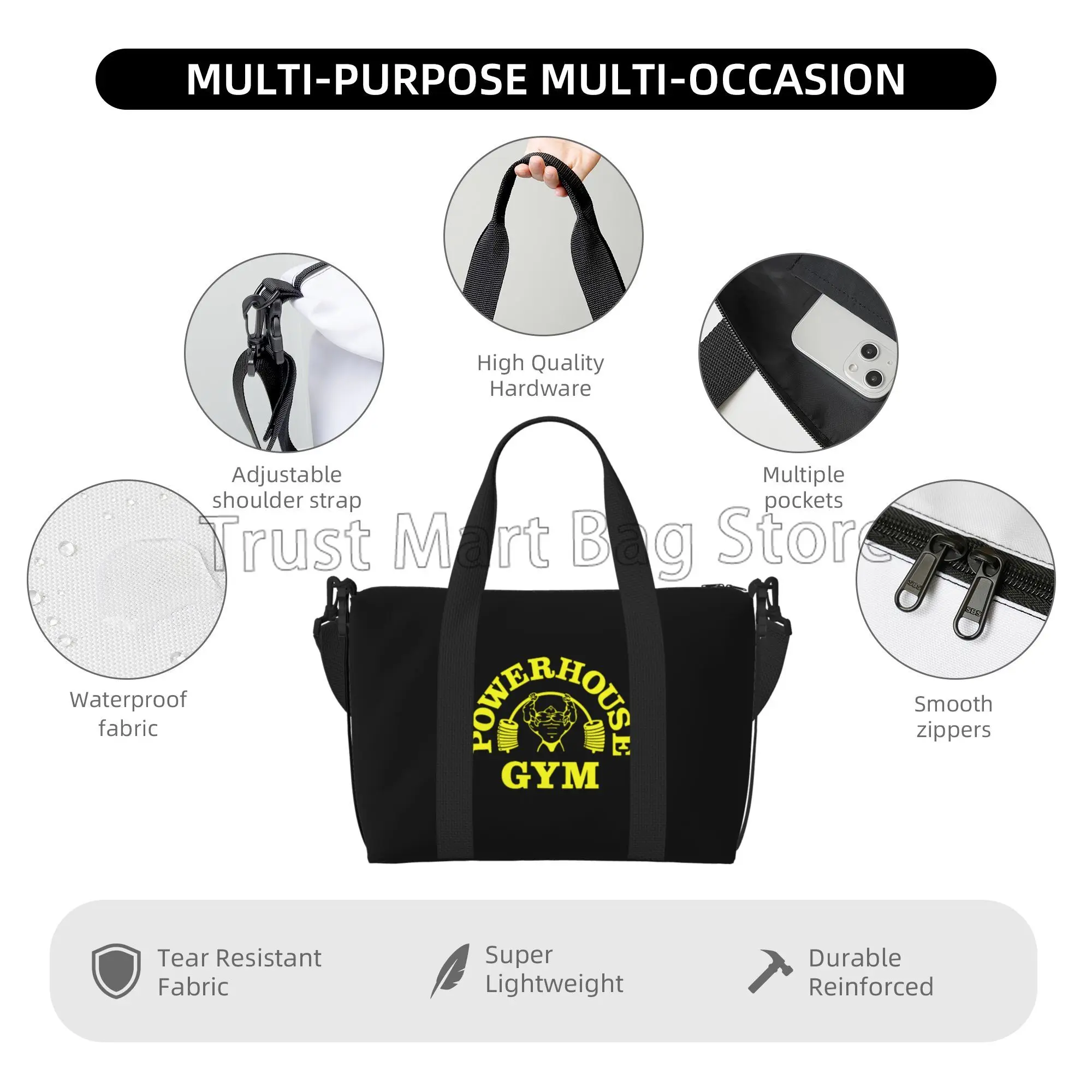 Powerhouse Gym Hand Travel Bag Unisex Multipurpose Waterproof Duffel Bag Overnight Weekender Bags Sports Gym Yoga Luggage Bag