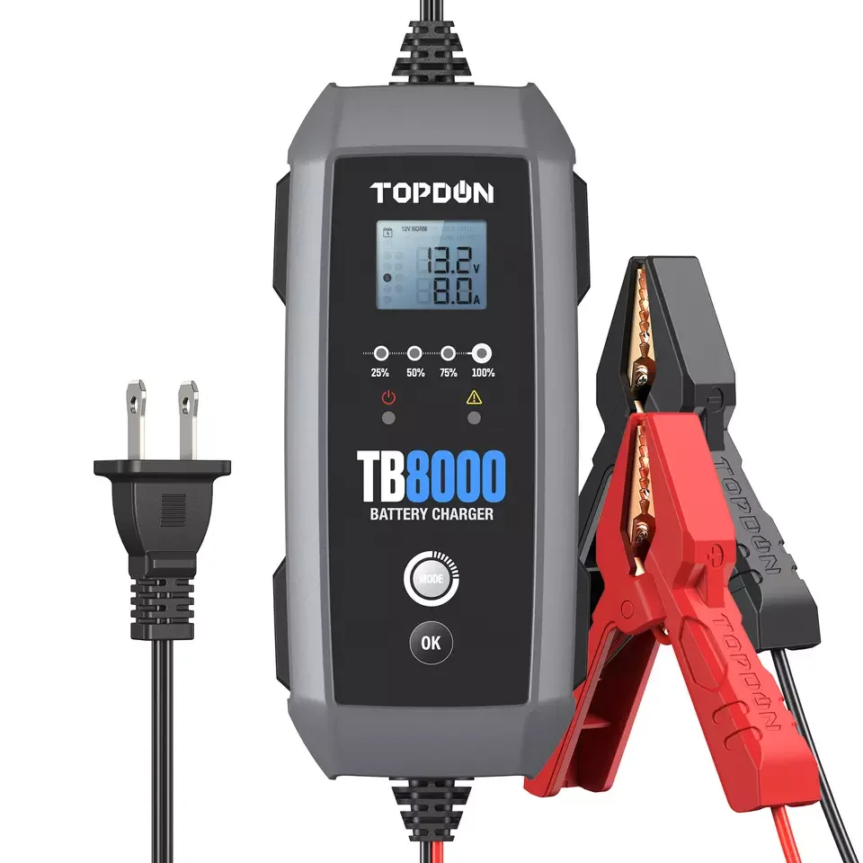 TOPDON TB8000 Car Battery Charger Tester 5-240Ah Intelligent Electric Lifepo4 50 Amp 6V 12V Lithium Ion 100A 80Ah Analyzer