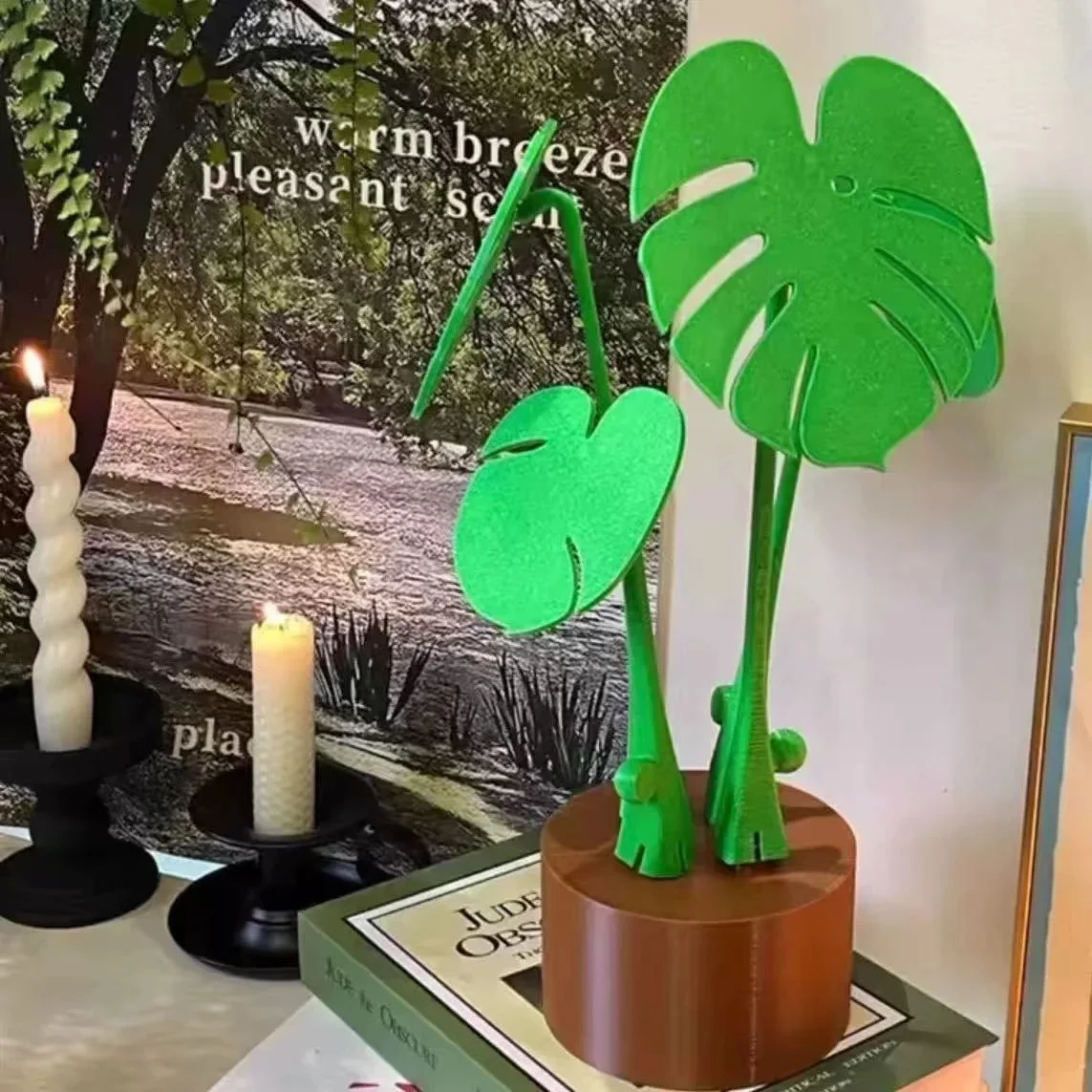 

Магнитный бамбуковый поднос с 3D принтом листьев монстеры, набор подставок для домашнего офиса, декор стола, милый искусственный растительный орнамент, идея подарка