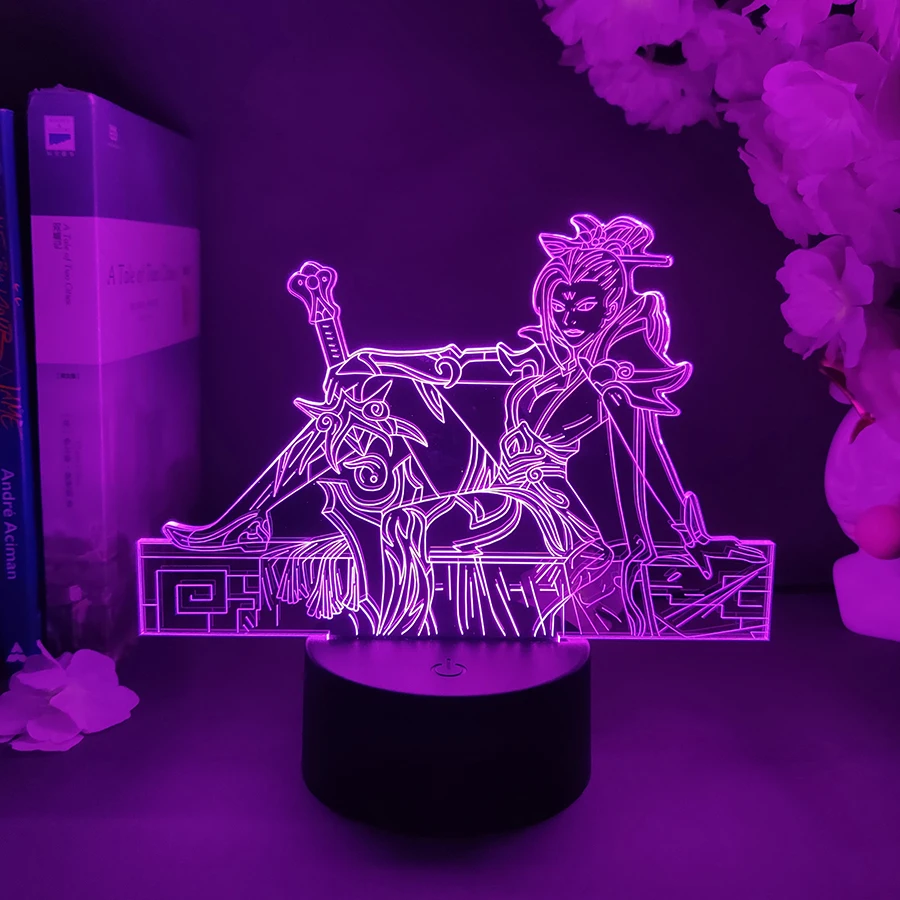 Cool Riven Champs Figurine Nightlight 3D Illusion Lol Game Lamp Colorful Things to room Decor Xmas Gift for League Gamers