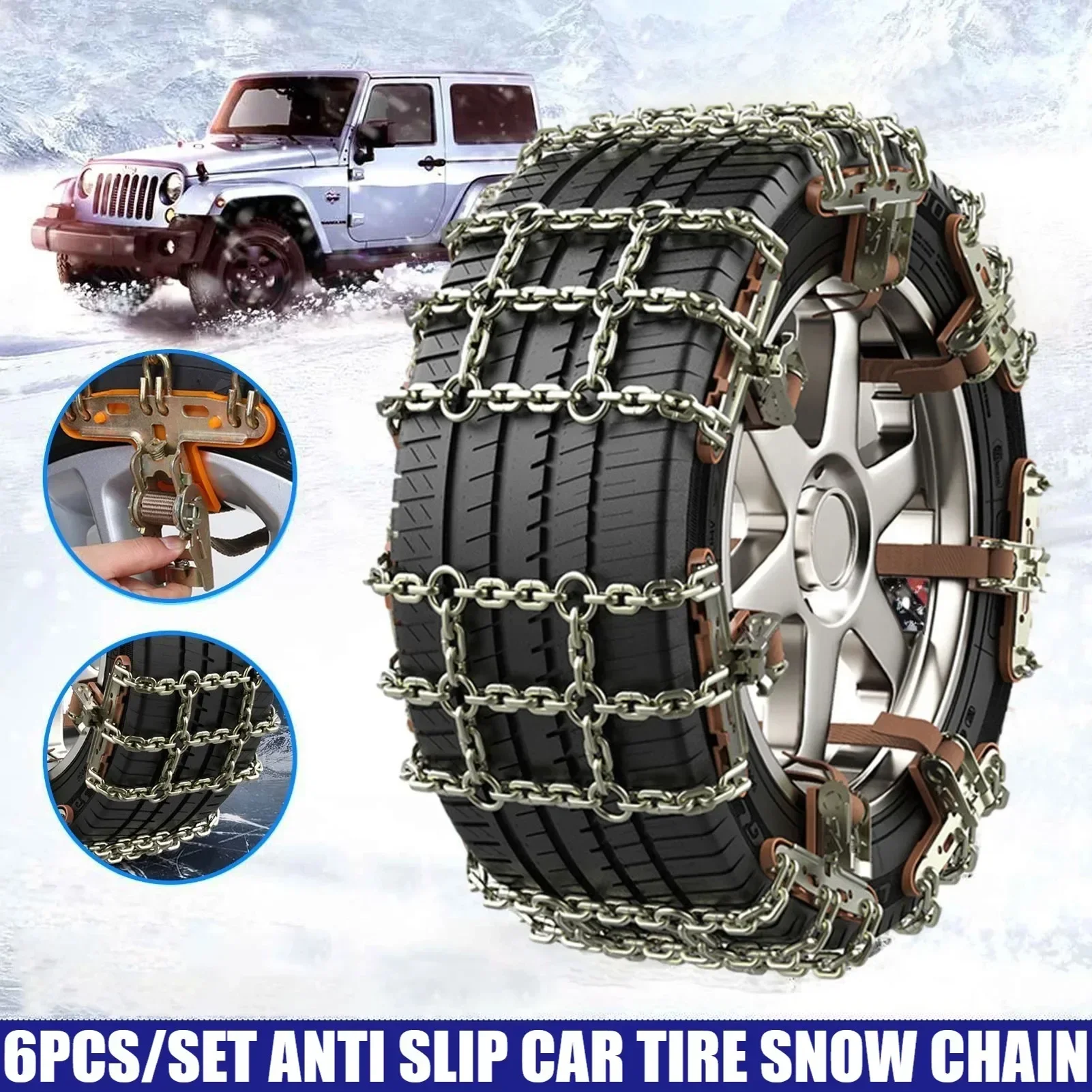 6X Set Auto Steel Tire Snow Chain Truck Car Wheels Mud Snow Ice Chains Belt Winter Anti-skid Vehicles SUV Wheel Anti-slip Chain