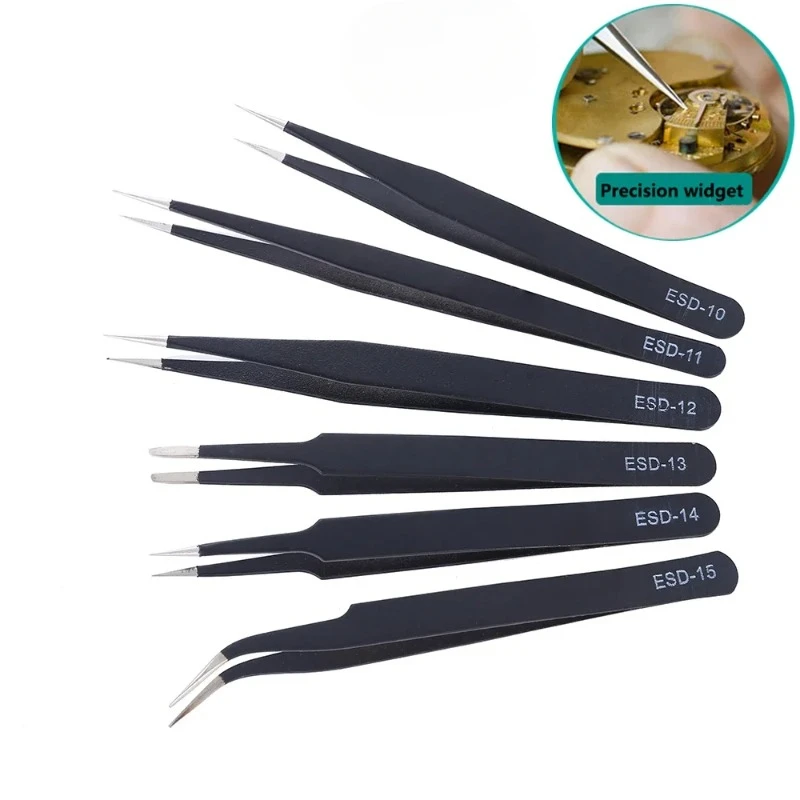 High precision ESD Stainless Steel tweezers Service tool Industrial Precision Bending tweezers Service tool set Anti-static