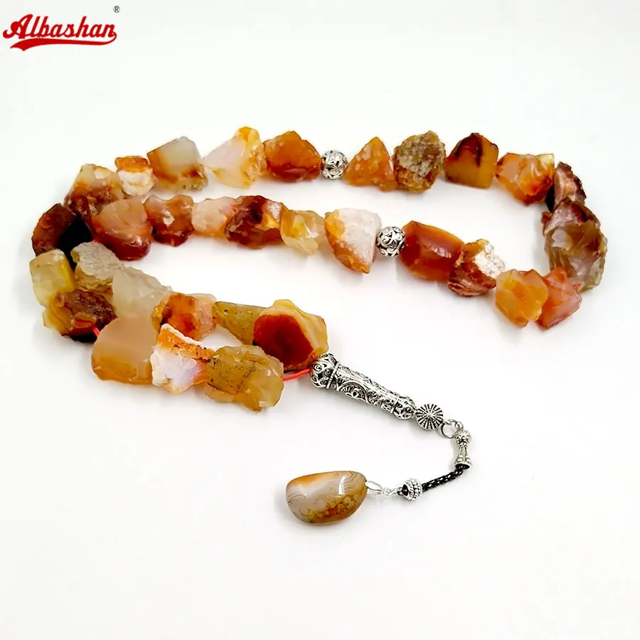 

Tasbih Brazil Natural red agate Irregular rough stone with Amethyst Ramadan Eid Gift Collect art 33 prayer beads