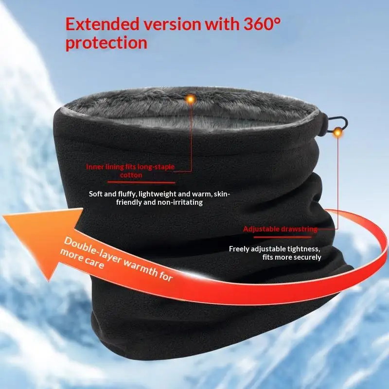 

Winter Warm Neck Warmer Men Women Cycling Double Layer Outdoor Hiking Skiing Fleece Mask Adjustable Drawstring Unisex Neck Tube