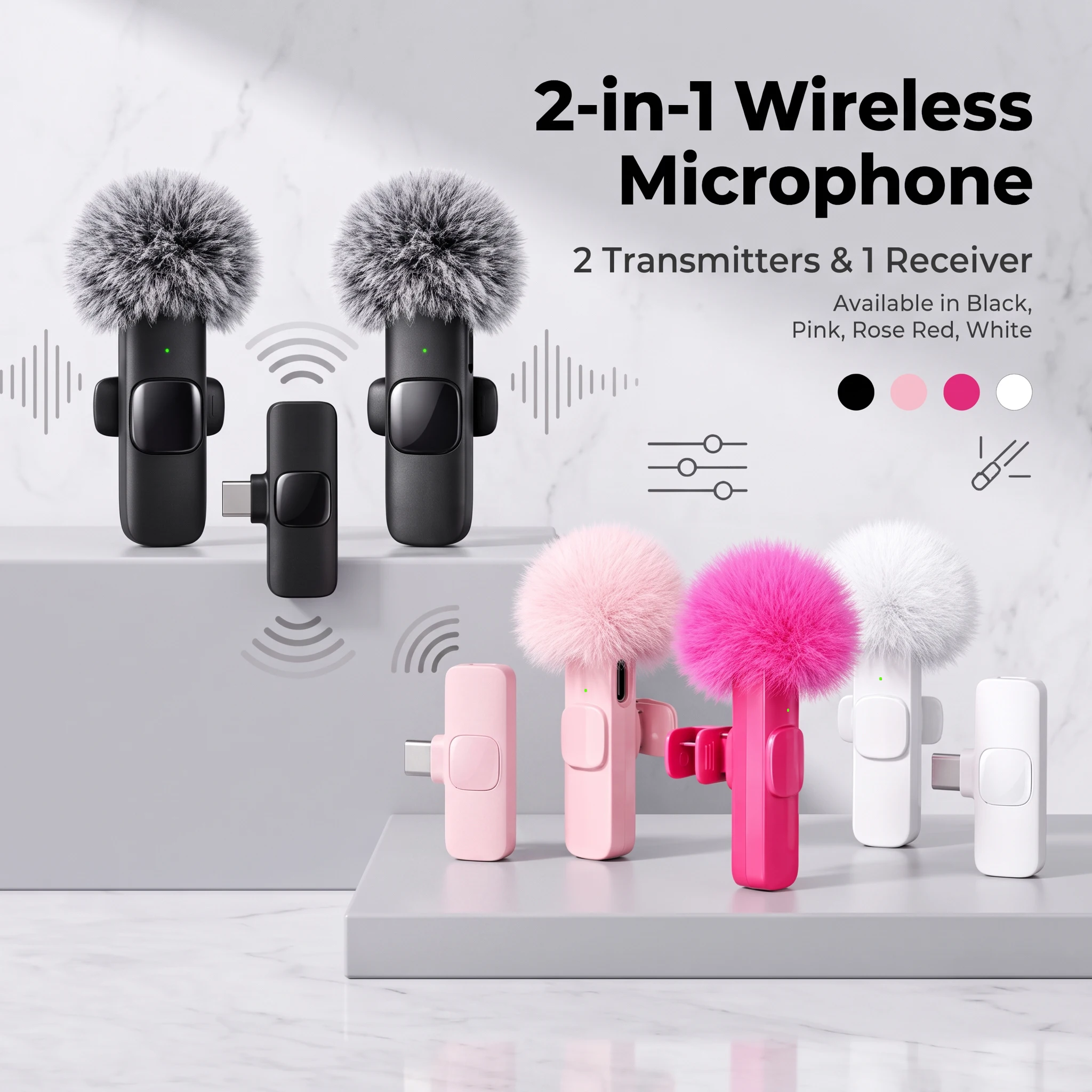Wireless Lapel Microphone, Plug‑and‑Play, Long Battery Life, Portable, Type‑C Port, Ideal for Vlogging & Live Streaming.