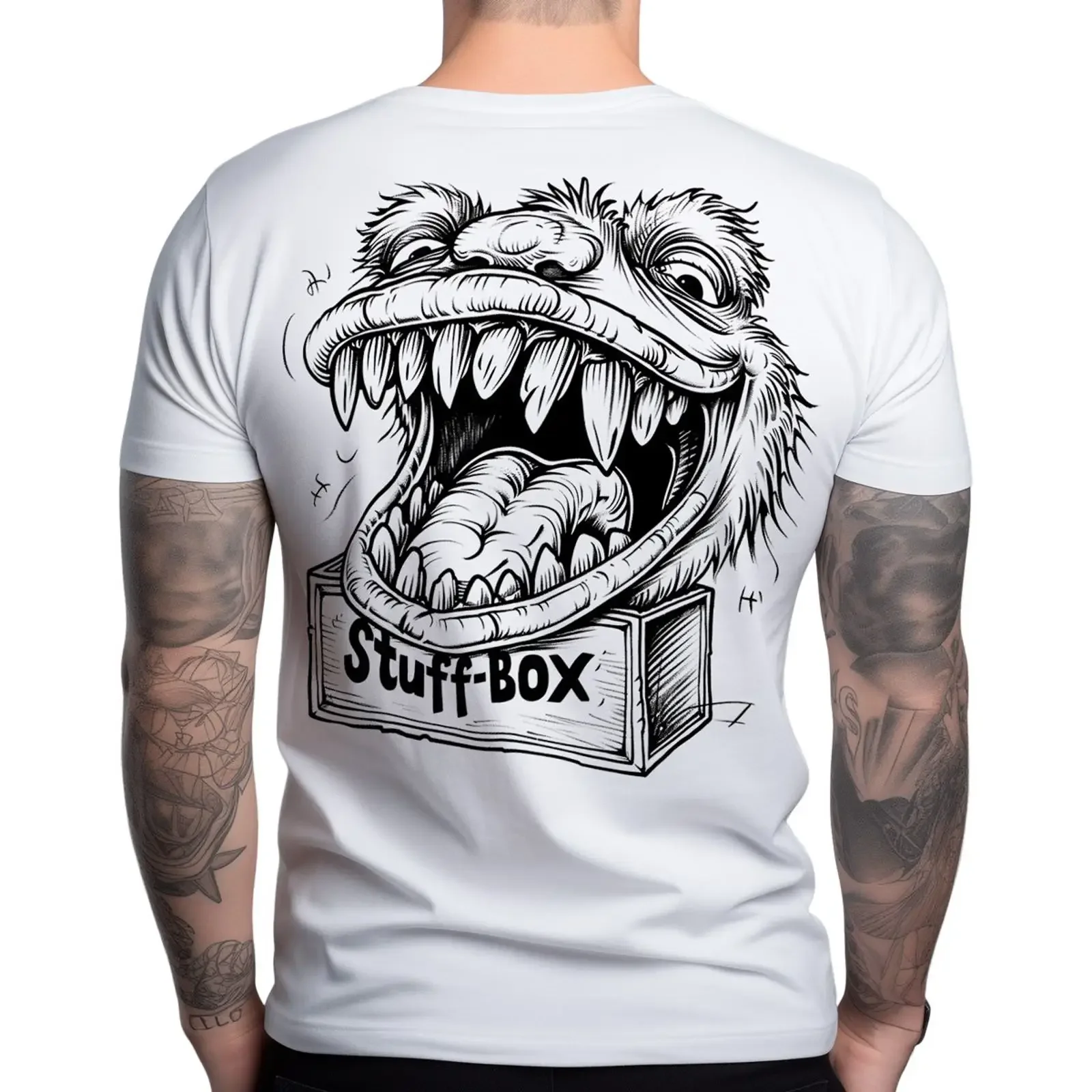 Stuff Box Männer T Shirt Rundhals kurzarm Fiend weiß STB 1173 Print vintage Washed homme Stylish Stretched graphic streetwear