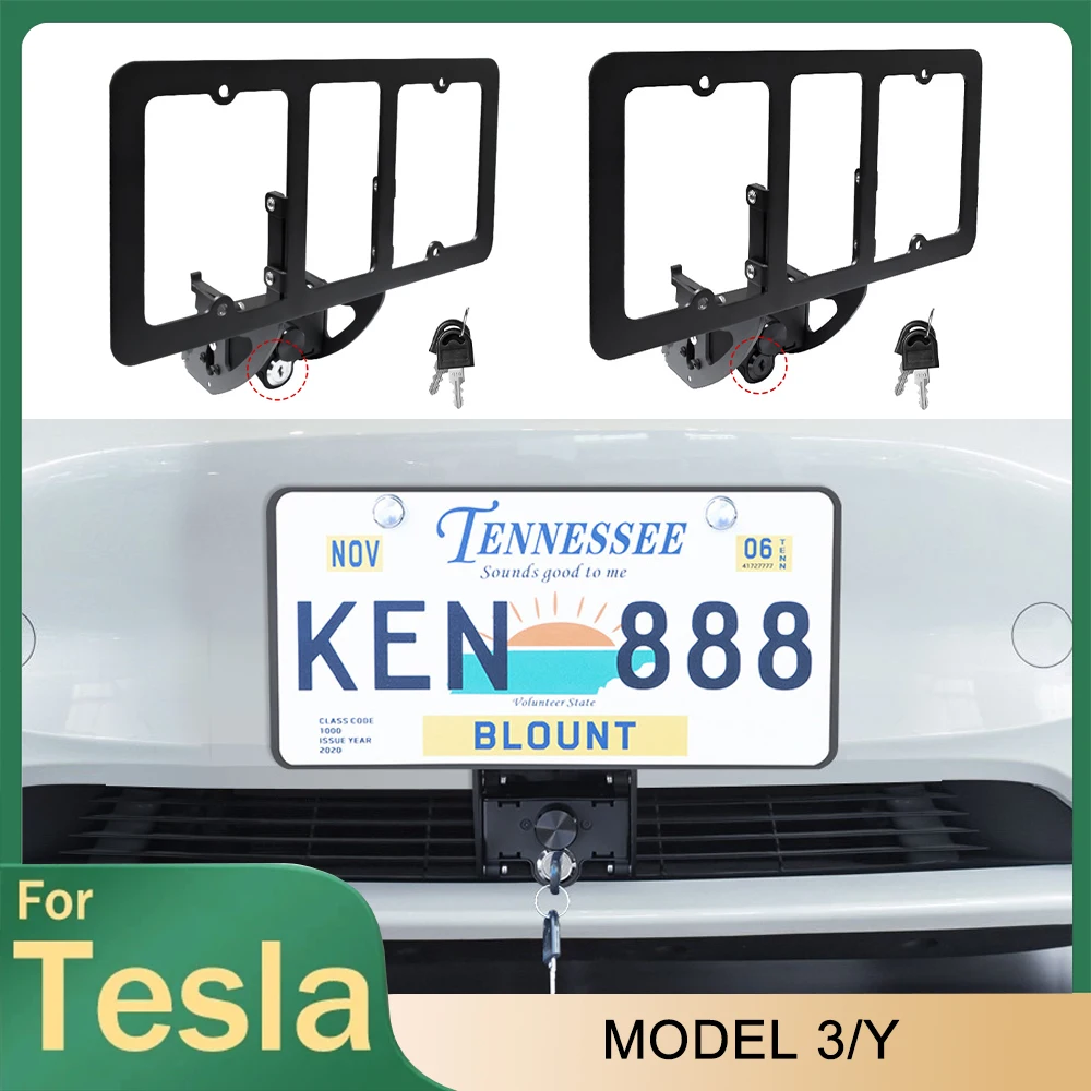 For Tesla Model Y 2017-2024 Model 3 2017-2023 Lockable License Plate Holder No Drill Front License Plate Bracket Mounting Kit