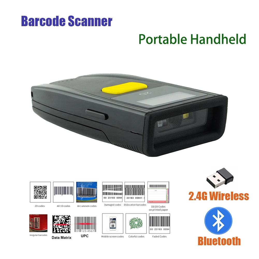 Barcode Scanner 2D/1D Bluetooth Wireless Mini Handheld Pocket Usb QR Bar Code Data Matrix PDF417 Reader For Store Mobile Payment