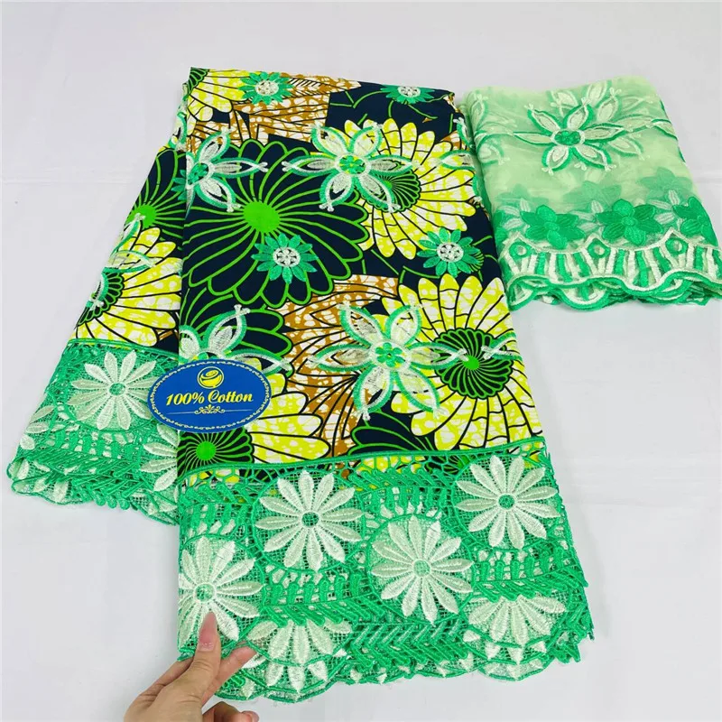 

7-ярдовая африканская восковая парча, кружевная ткань высокого качества, 100% хлопок, Анкара, восковая атласная кружевная ткань с принтом для женских вечерних платьев KL2