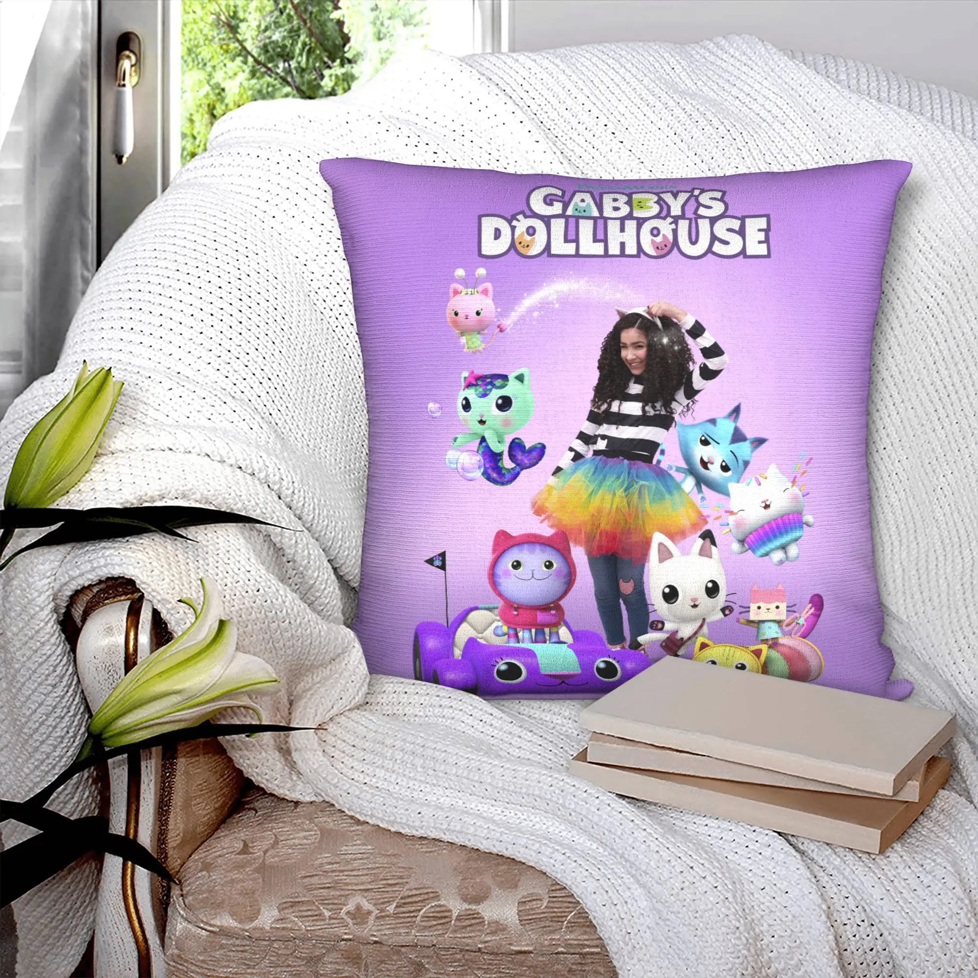 Fashion Gabby Dollhouse Cushion Covers 40x40cm Velvet Mermaid Cat Catrat Pillow Case for Car Square Pillowcase Decoration