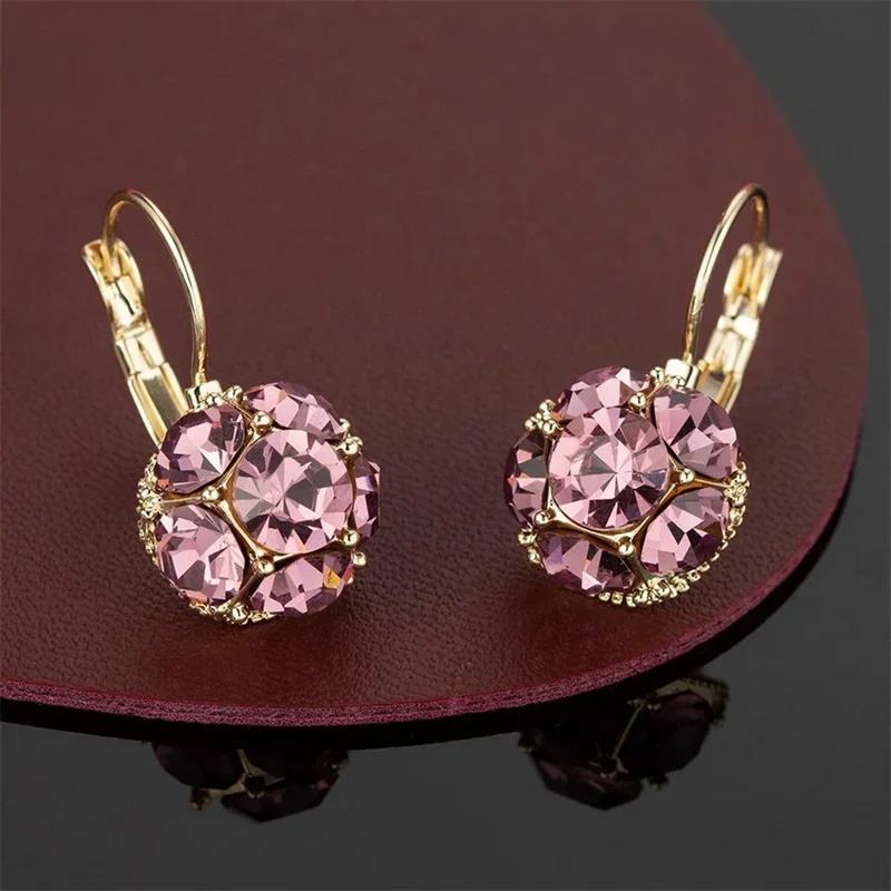 Niche Pink Color Delicate Gentle Stud Inlay Shiny Rhinestone Earrings For Women Fashion Jewelry 2023 New Custom Jewelry