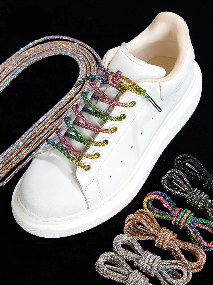 

1PCS New Round Rhinestone Shoelaces Rainbow Diamond Sneakers for Shoe Laces Drawstring DIY Trouser Hoodie Dress Belt Accessories