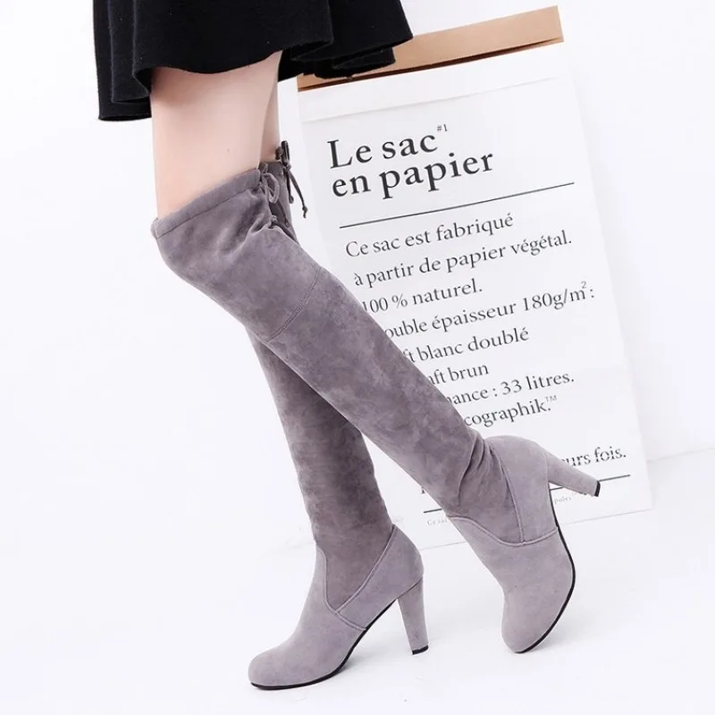 New High Boots Over The Knee Boots Abrasive Leather Thick Heels High Boots Large Size High Boots Women\'s Shoes