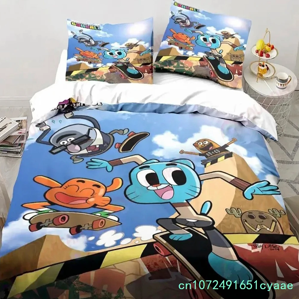 New Cartoon The Amazing World Bedding Set Gumball Sheet King Twin Double Child Bedding Set Mircofiber Or Polyester Duvet Cover