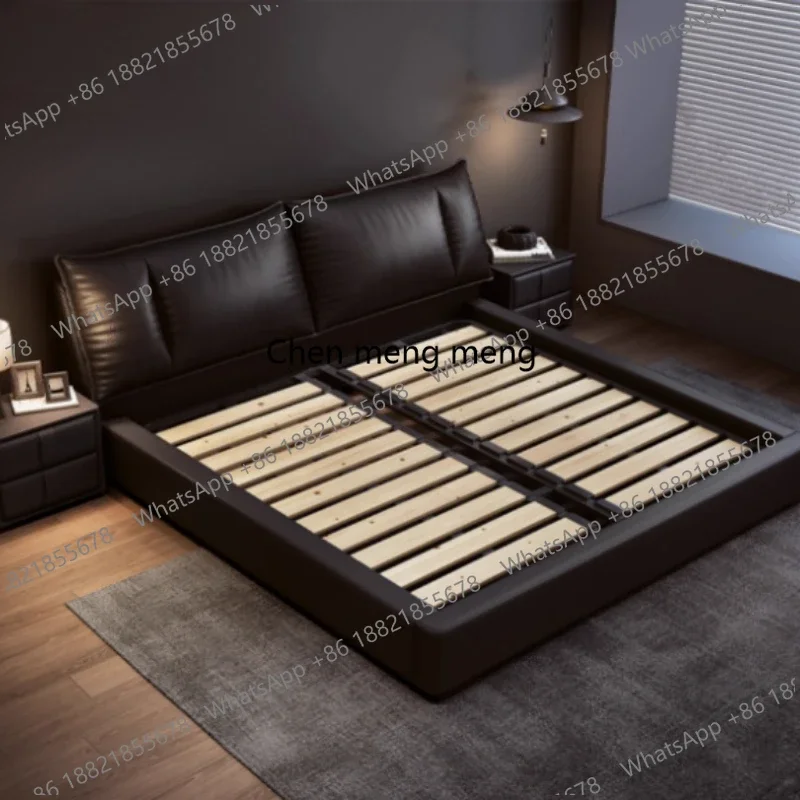 

F5822 Double Beds Frame Wood Queen Headboard Luxury 2 People Black Bed King Size Composite Leather Twin Bedroom Furniture