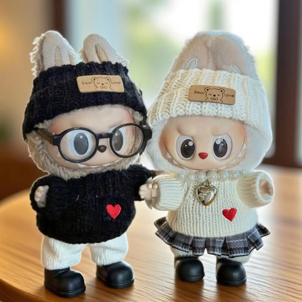 

Labubu 1st-3rd Gen 15/17cm Doll Sweet Knit Outfit Set Heart - Embroidered Sweaters & Cute Hats