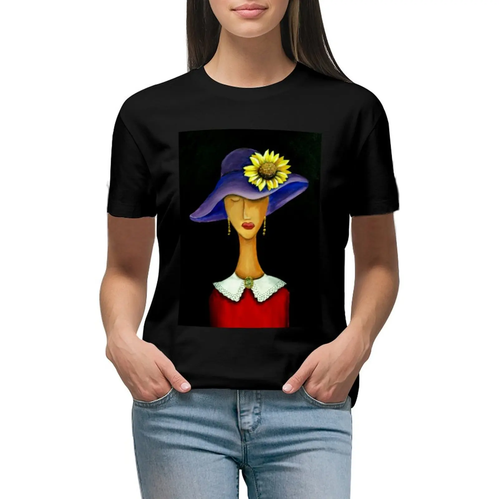 

Lady with Sunflower T-shirt Female clothing cute clothes tight shirts for Women