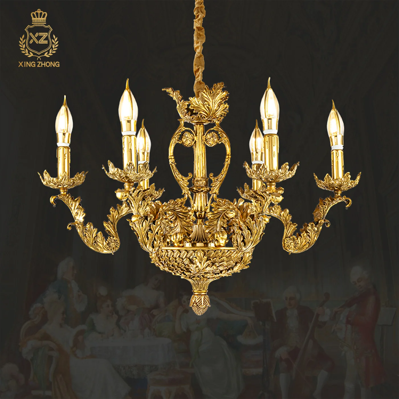 French Royal Retro Villa Living Room Dining Room Decor Dewaxed Copper Chandelier Hotel Church Wedding Decor Pendant Lamp