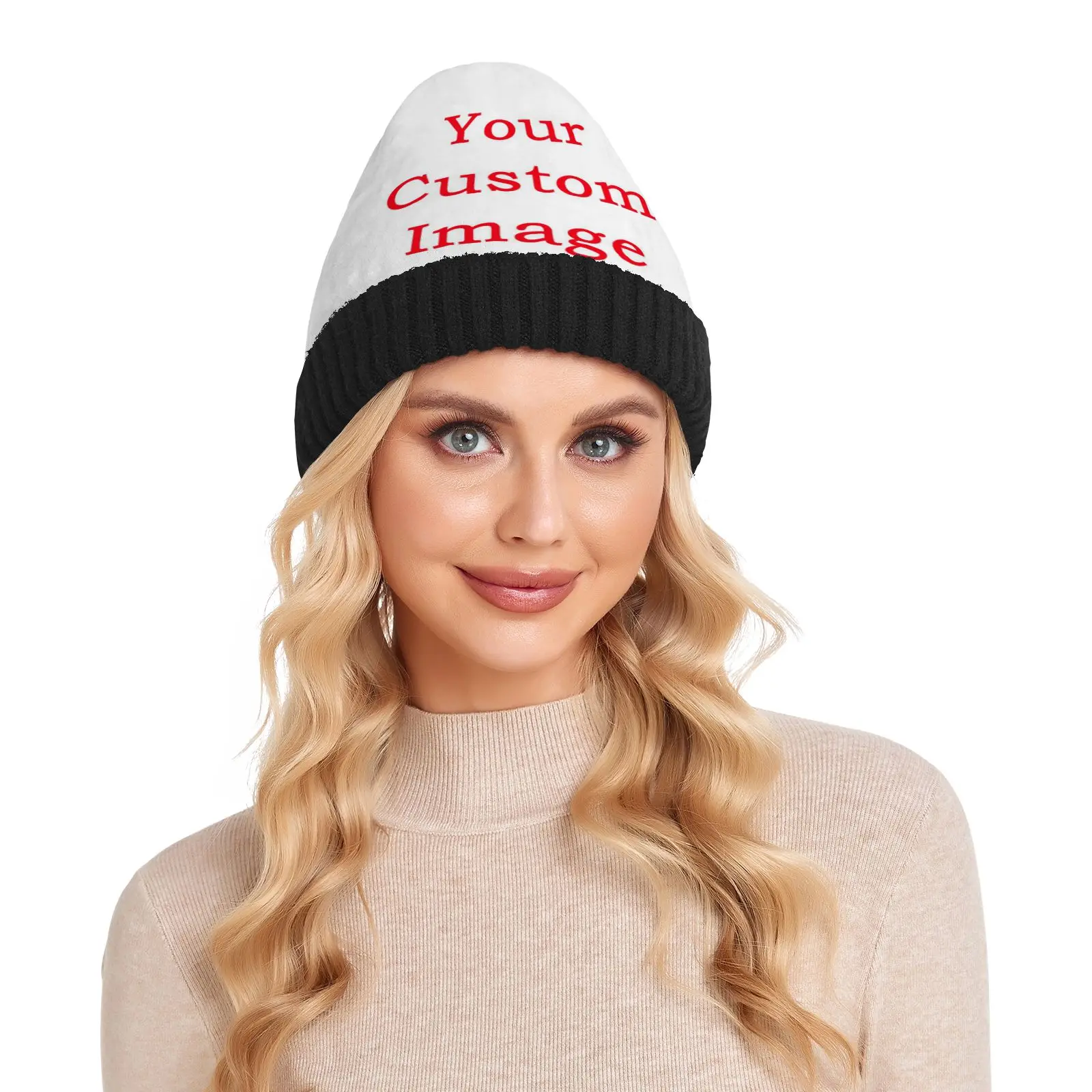 Winter Plus Velvet Warm Woolen Hat For Men Women Beanie Hat Custom Pattern Outdoor Sport Ski Cap Casual Fashion Knitted Hat