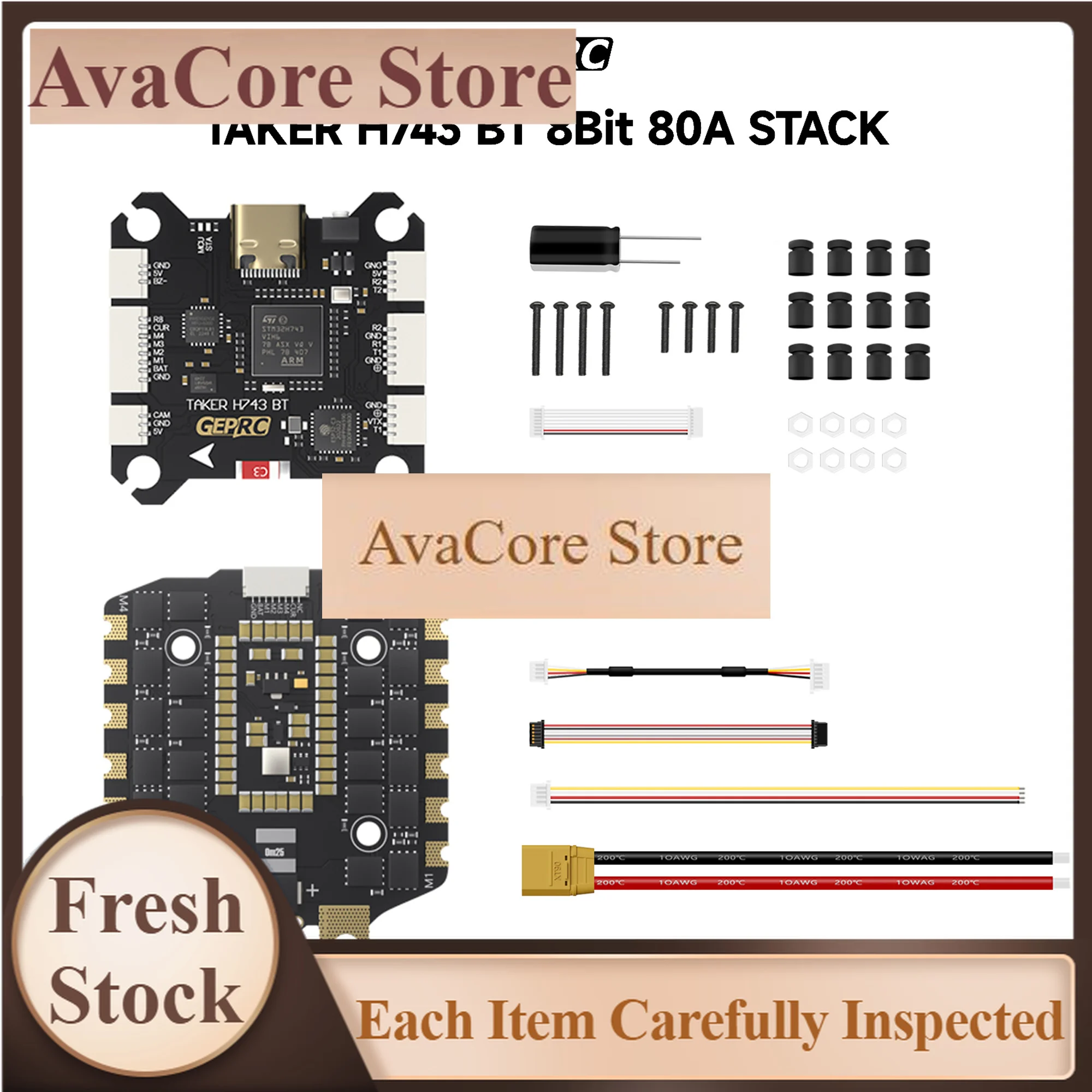 AvaCoreGEPRC TAKER H743 BT 8Bit 80A STACK 80A 4IN1 ESC Dual Gyro 512MB Black Box Data Analyze Record Flight Barometer Racing FPV