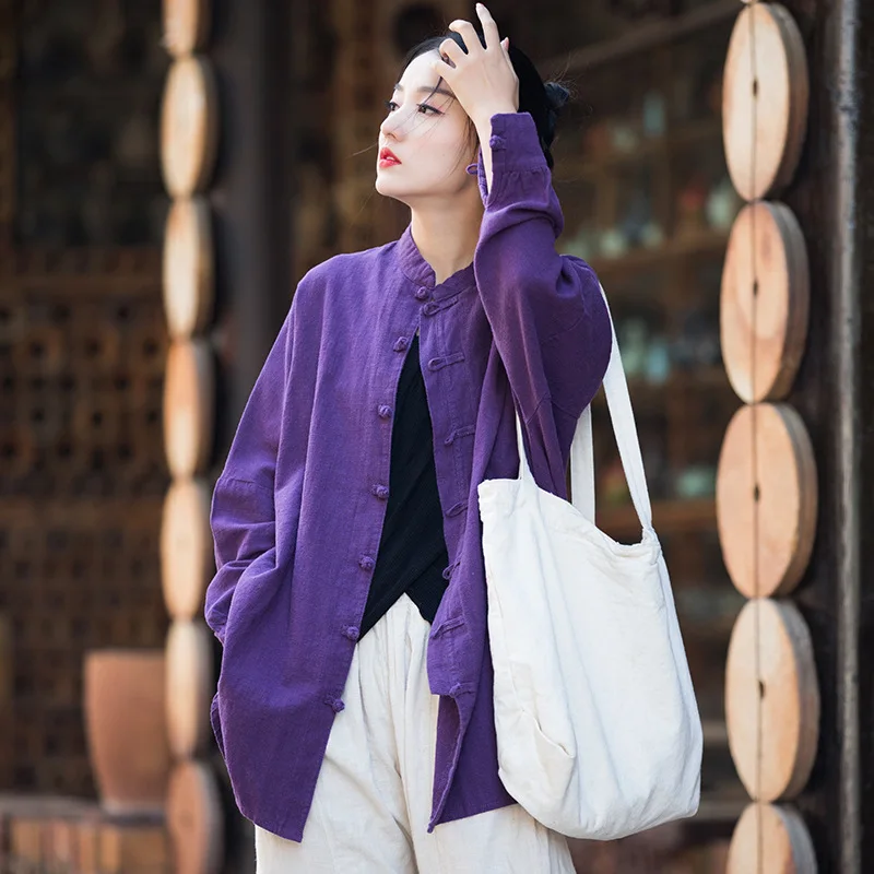

Autumn/Winter Ramie Linen Women's New Style: Washed Vintage Improved Zen Tea Dress Travel Photography Cardigan