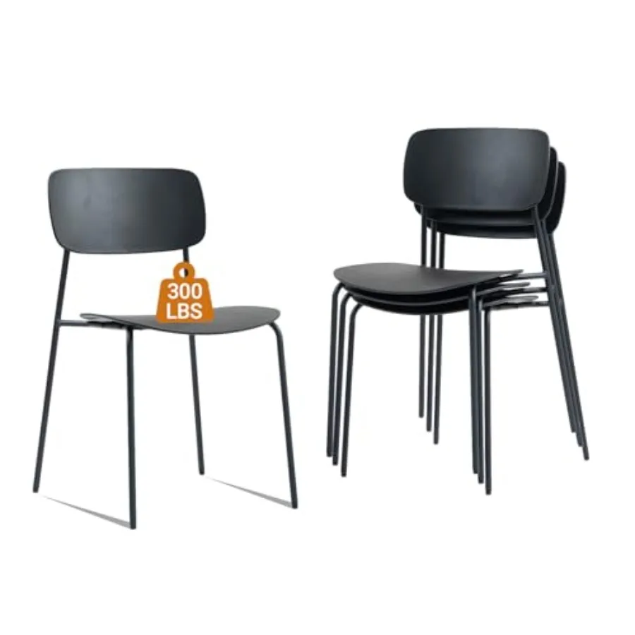 

Stackable Chairs Set of 4 Waiting Room Chairs with Metal Legs and Ergonomic Plastic Seat Stacking Office Chairs for Conference
