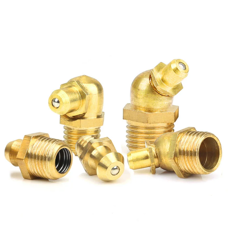 Leak Resistant Brass Hydraulic Grease Zerk Fitting M6 To M16 Fine Thread 45 90 180 Degree For Construction Equipment Lubrication