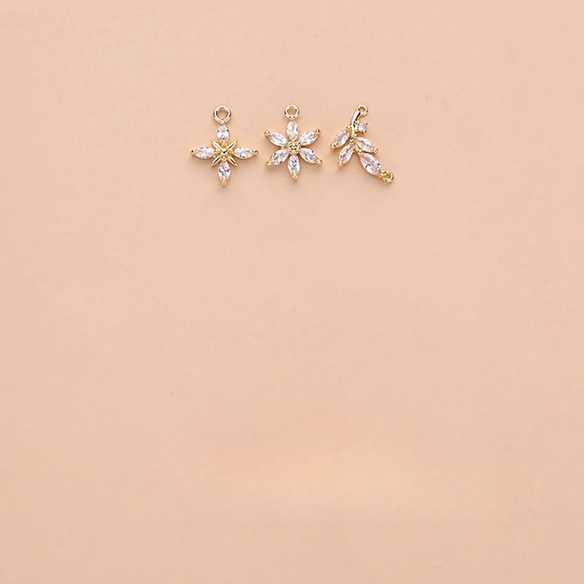 14K Gold Plated Inlaid Zircon Cross Flower Charm Pendant DIY Findings for Bracelet Necklace Hanging Jewelry Making