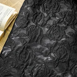 Rose Embossed Black Jacquard Fabric Elegant Women Dress Tote Bag Decorative Sewing Fabric