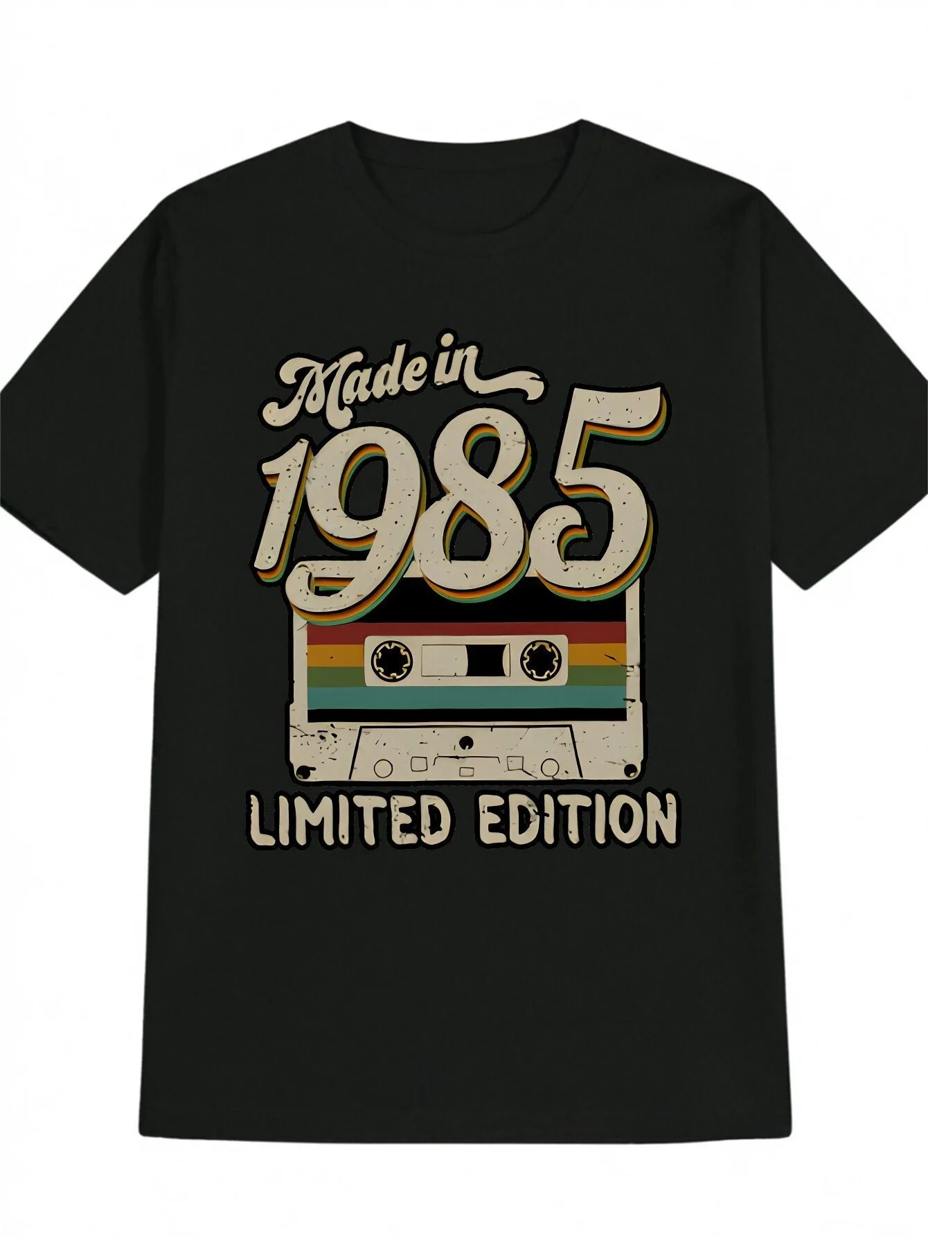 

Men's Vintage 1985 Retro Cassette Tape T-Shirt - Limited Edition Black Graphic Tee Lightweight Stretchy Crew Neck Shirt for All-