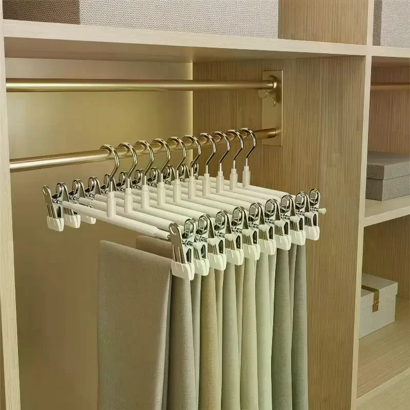 12Pcs Adjustable Metal Hangers With Clips Non-Slip Space-Saving For Pants/Skirts & All Garments Keep Clothes Tidy & Organized