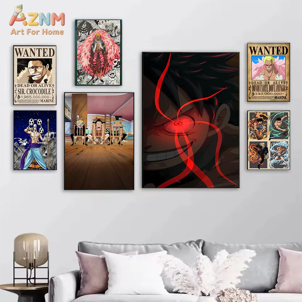 AZNM One Piece Anime Canvas Wall Art Sabo Franky Doflamingo Crocodile HD Print Frameless Painting Japanese Manga Modern Home Bed view 2