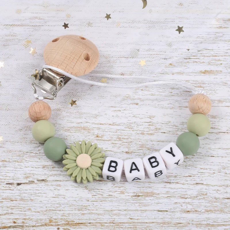 Personalized Baby Pacifier Chain with Silicone Daisy Holder