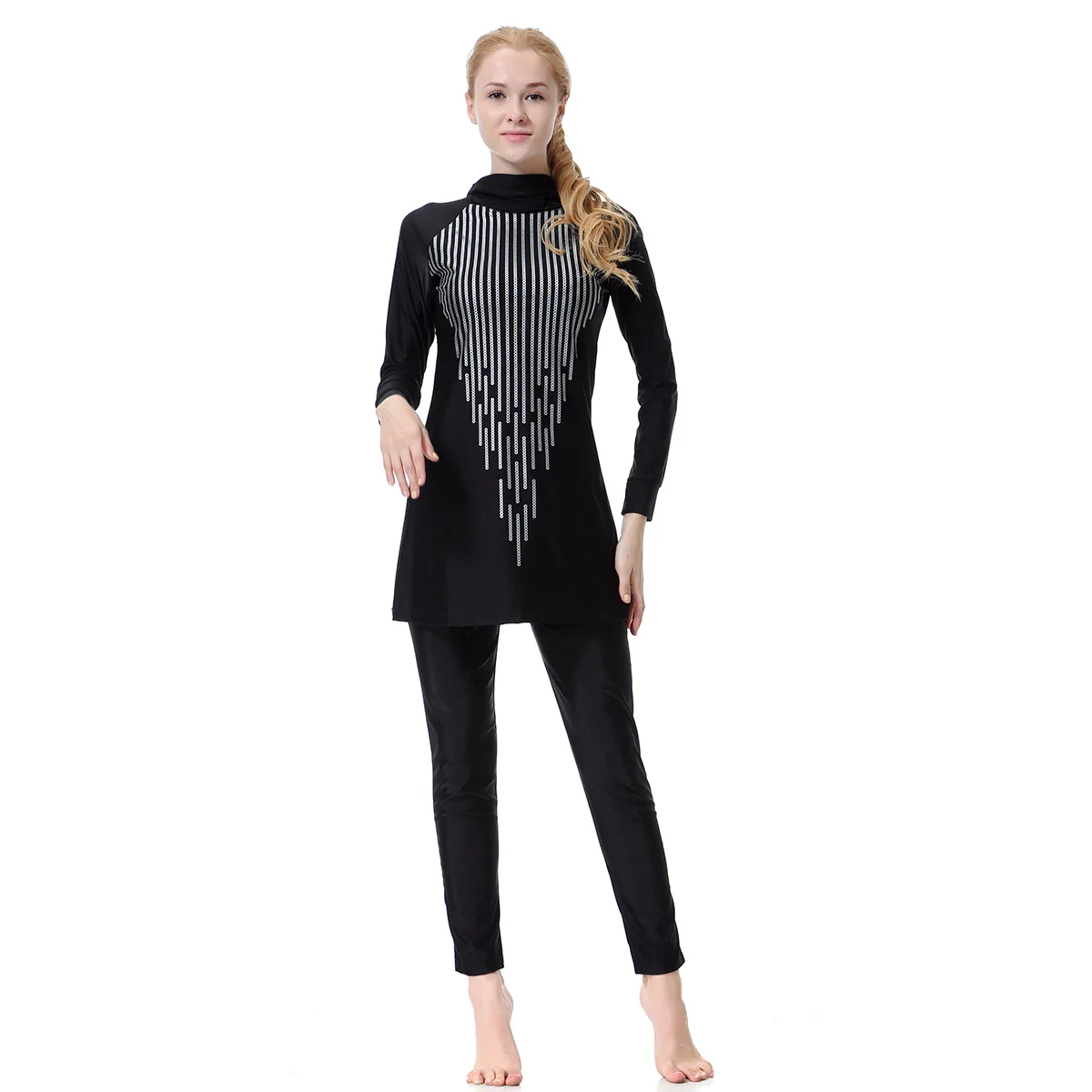 Summer Bukini Muslim Women's 3-piece Set Large Size Quick Drying Long Bukini Sleeves Conservative Set Beach Surfing Swimsuit