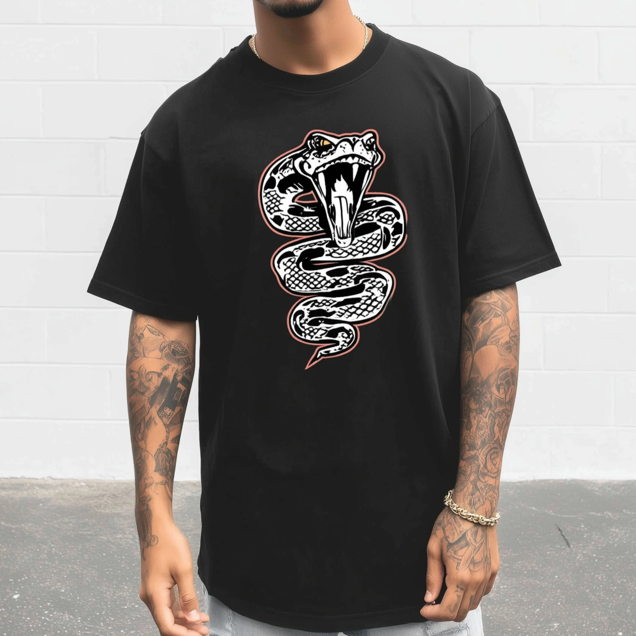 

Teevo Men's Short Sleeve T-Shirt Snake Pattern Casual Wear for Daily Use