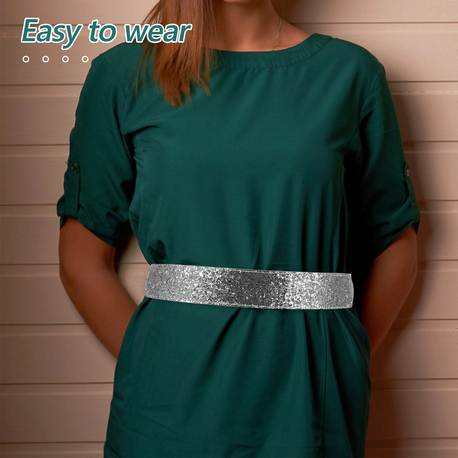 حزام مطاطي مزين بالترتر اللامع، خصر عريض قابل للتعديل لفستان الحفلات، مشد مرن عصري، ملابس رسمية غير رسمية #6