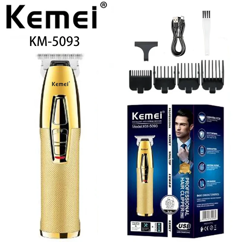 

Kemei KM-5093 Electric Push Shear Metal Body Frosted Anti-slip USB Head Carving Push Shear Hairdresser Barbeador