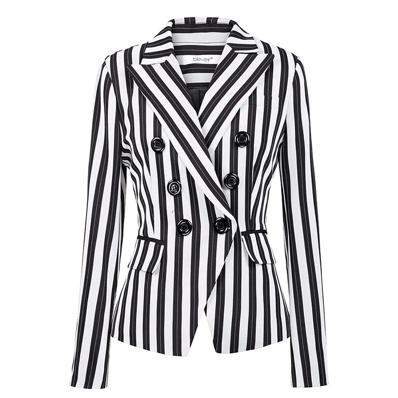 

Vintage Indie Striped Blazer Suit Women Long Sleeve Double Breasted Suit 2023 Woman Commute Casual Jacket Blazer Plus Size Coat