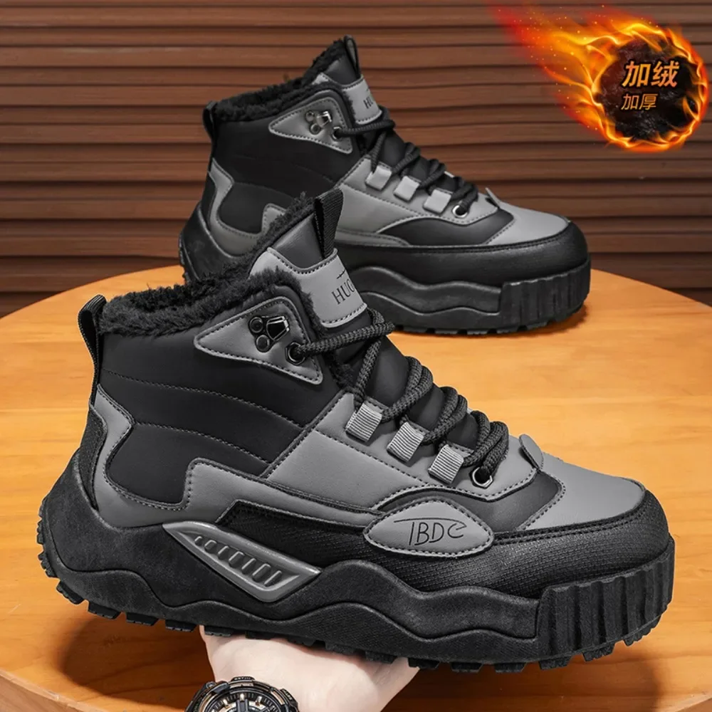 الشتاء الرجال ملابس العمل حذاء من الجلد الدافئة أفخم سميكة وحيد الثلوج الأحذية الارتفاع زيادة مقاوم للماء الدانتيل يصل الرجال أحذية قطنية في الهواء الطلق #1