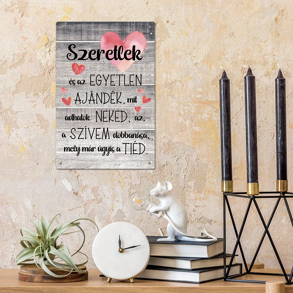 Puto Decoration 1 Piece Hungarian Vintage Metal Sign, I Love You and This Unique Gift, the Gift I Can Give You Is My Heartbeat, It's Already Yours, Home Farmhouse Living Room Wall Art Decoration, Gift