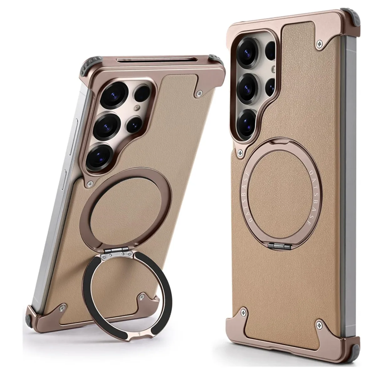 

Роскошный чехол из натуральной кожи для Samsung Galaxy S25 Ultra S24 Ultra S23 Ultra, алюминиевый металлический чехол-бампер с поворотным кронштейном
