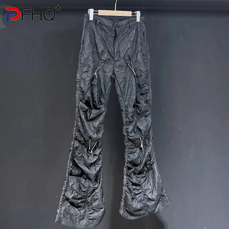 PFHQ Men's Thin Horn Zipper Wide Leg Pants Deconstructed Mid Waist Darkwear Motorcycle Personality Baggy Trousers Spring 21Z3665